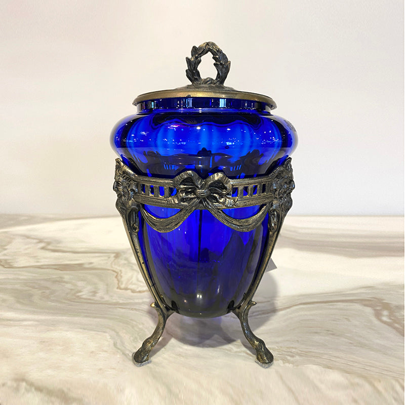 Blue Glass in Silver Engraving