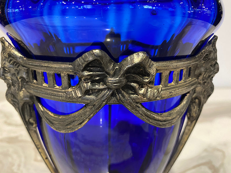 Blue Glass in Silver Engraving