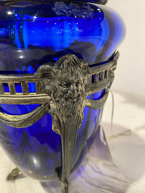 Blue Glass in Silver Engraving