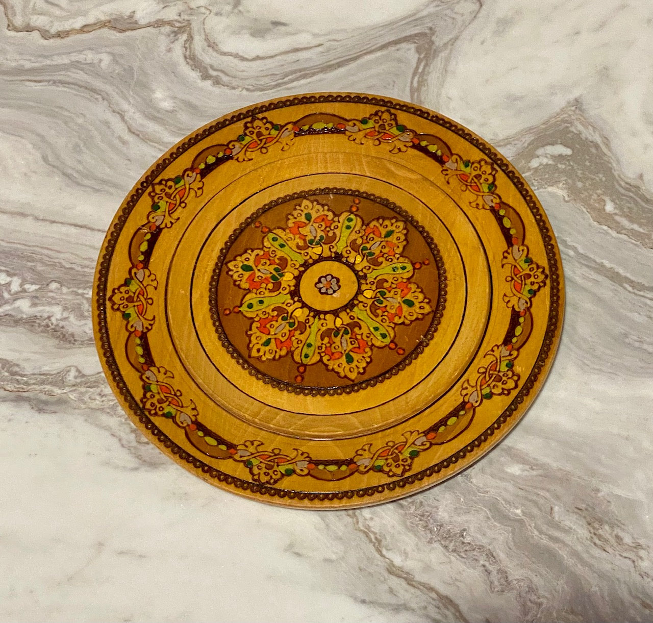 Hand-decorated Wooden Plate