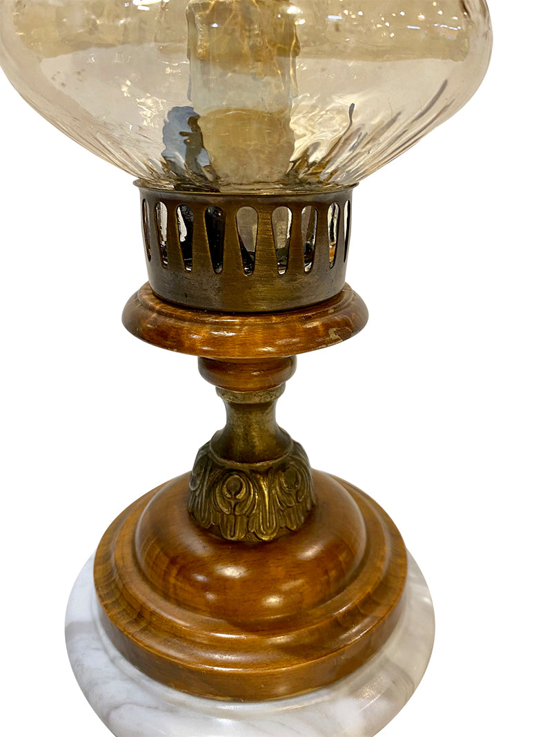 Italian Mouth Blown Glass Lamp in Cherry Wood and Brass