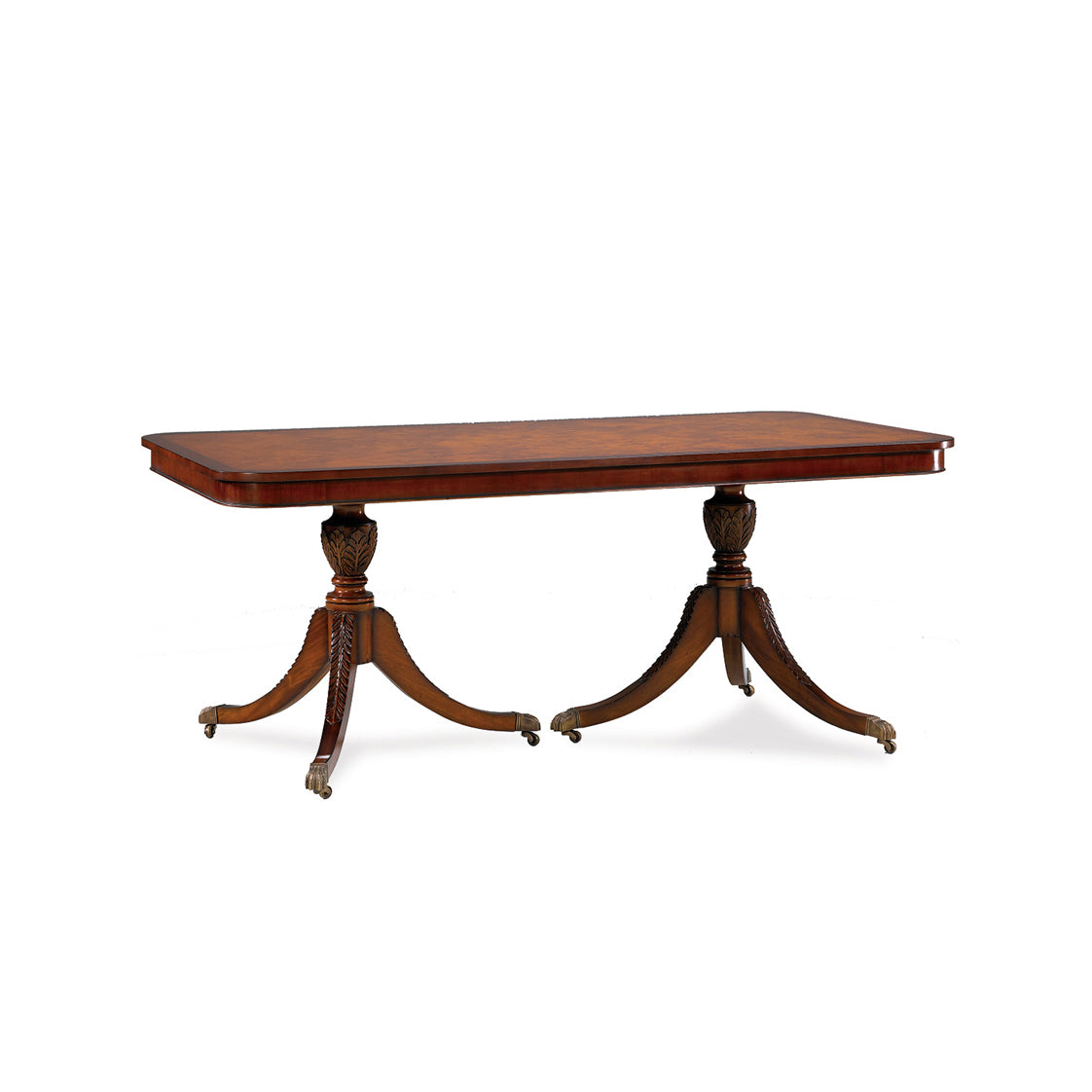 Timeless Dining Table with Italian Marpa Burl & Regency Pedestal Bases