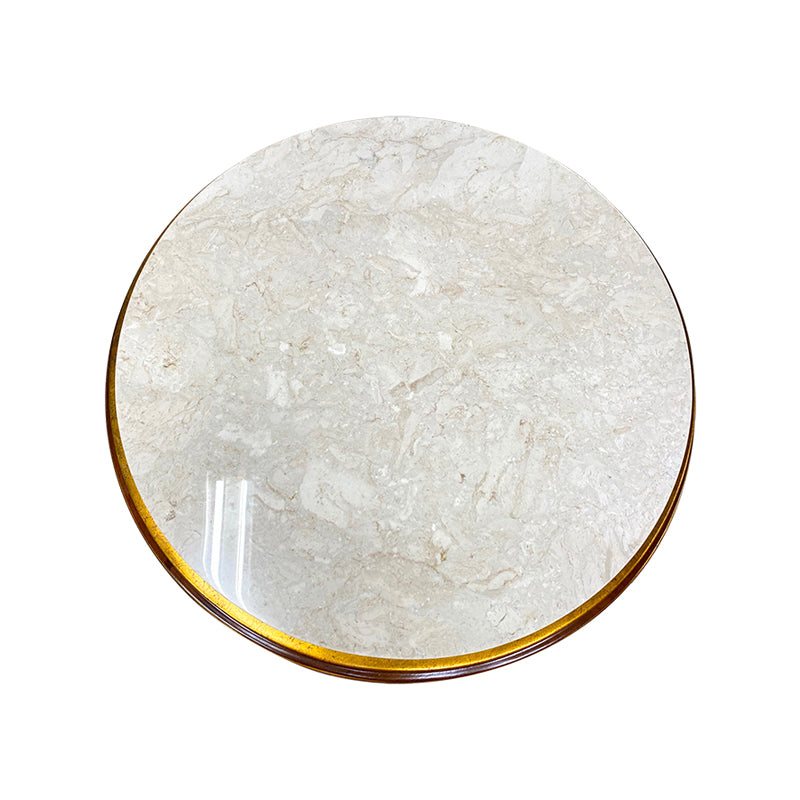 Side Table Plume – Cream Marble Top, Hand-Carved Mahogany with Feather Design