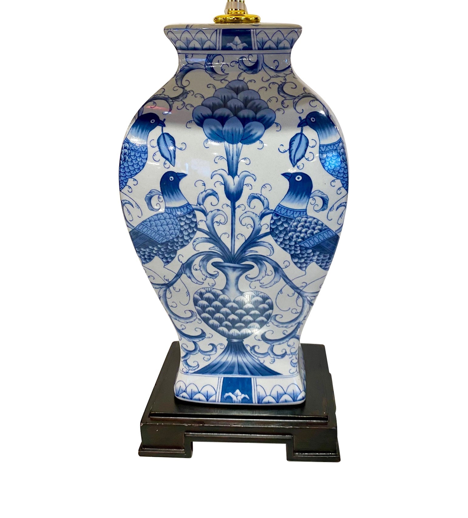 Vintage Hand Painted Ceramic Lamp (Blue Pheasants)