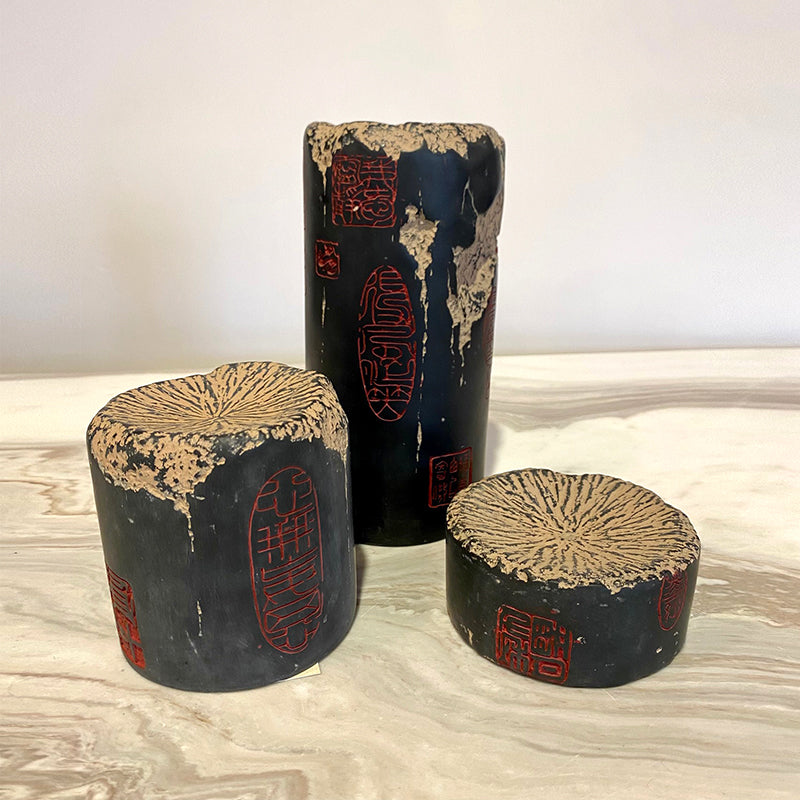 Candle holder w/Chinese stamps