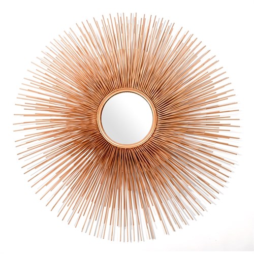 Metal with coated with convex glass mirror.