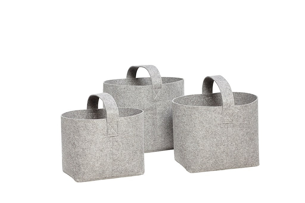 Felt basket w/handles, round, Grey