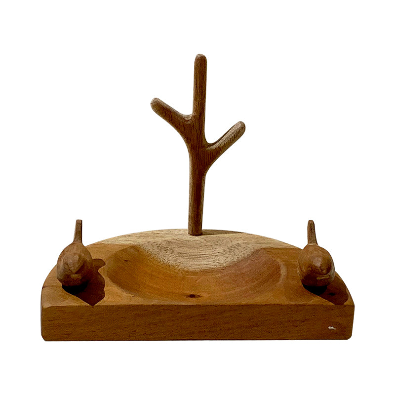 Half-Round Wooden Holder with 2 Birds | Elegant Design, 15.5x10x12.5 CM