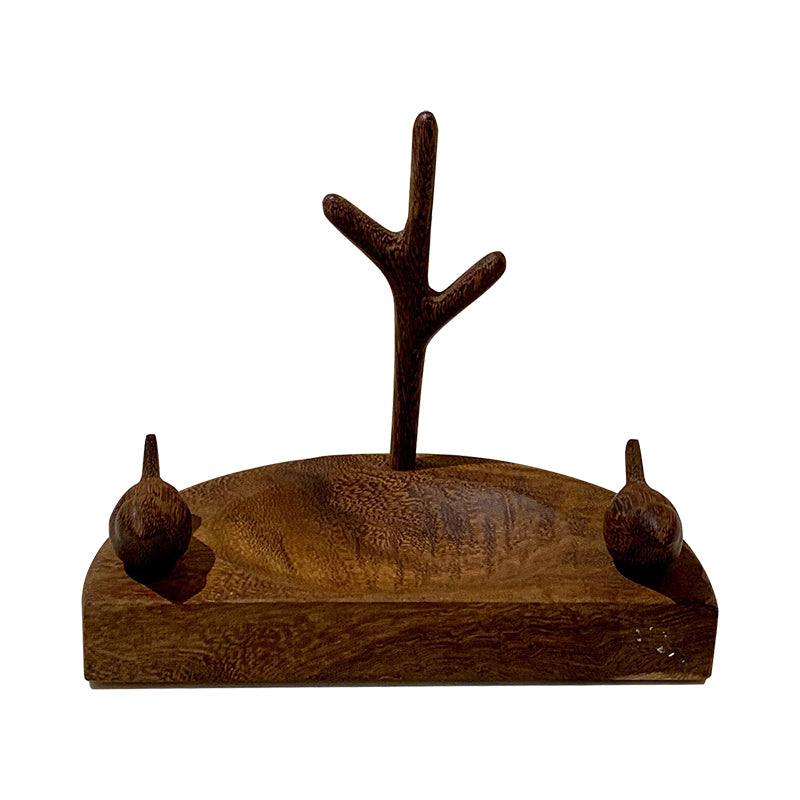 Half-Round Wooden Holder with 2 Birds | Elegant Design, 15.5x10x12.5 CM