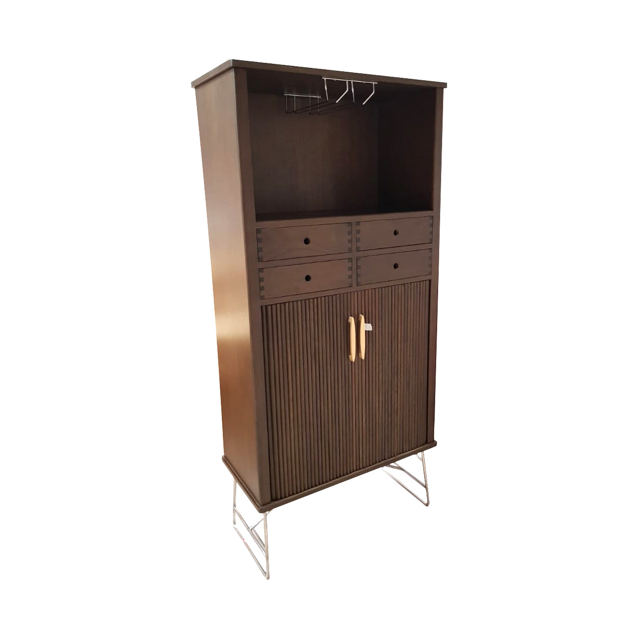 Noire Oak Wine Cabinet - Gliding Door, Drawers & Wine Glass Holders