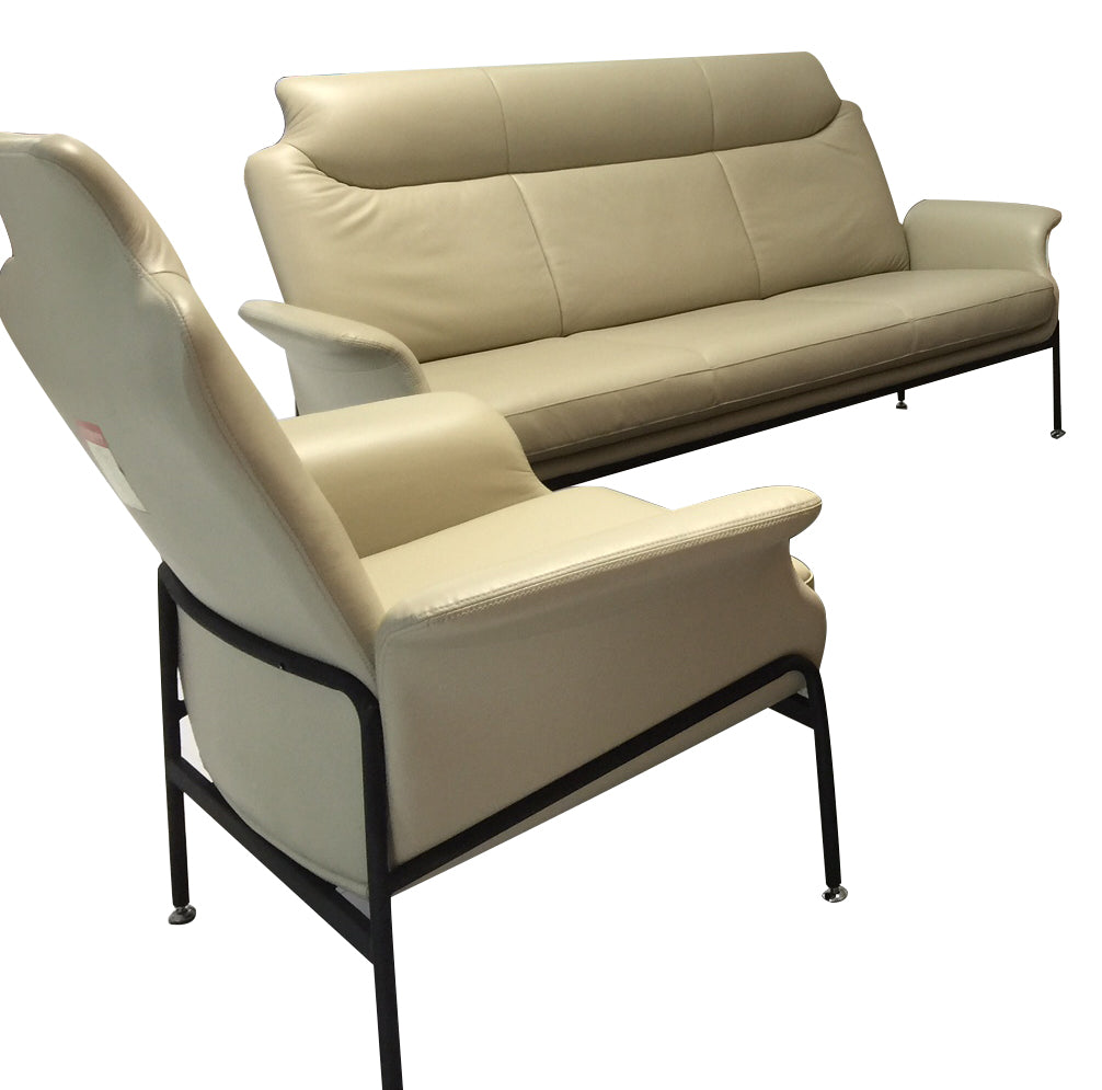 semi anline leather sofa of Scandinavian style, compact size, high back support