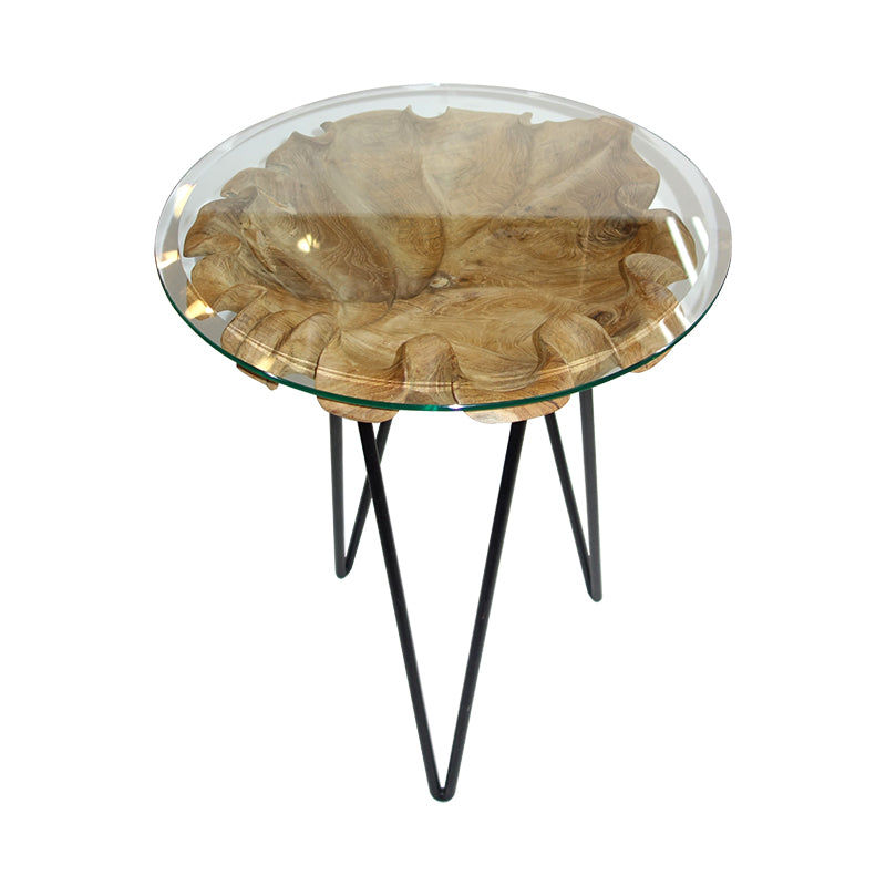 Large Teak Leaf Bistro Table – Unique Teak Leaf Side Table with Triangle Base