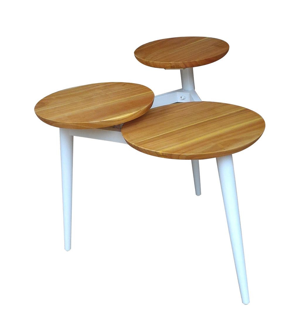Trio end table hand made of teak , three different size tops in cascading height, it creates interesting visual with home decors.