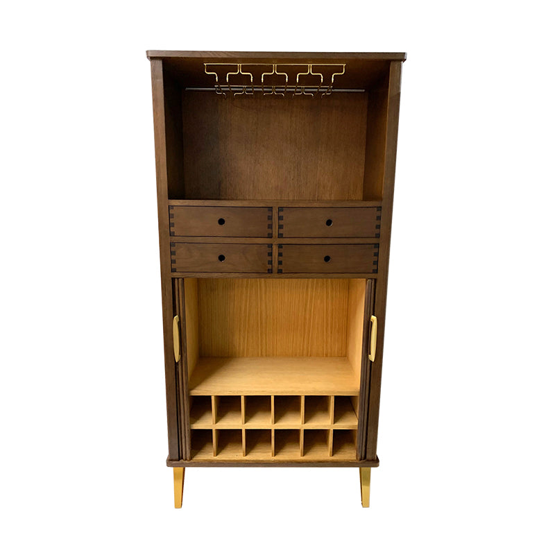 Noire Oak Wine Cabinet - Gliding Door, Drawers & Wine Glass Holders