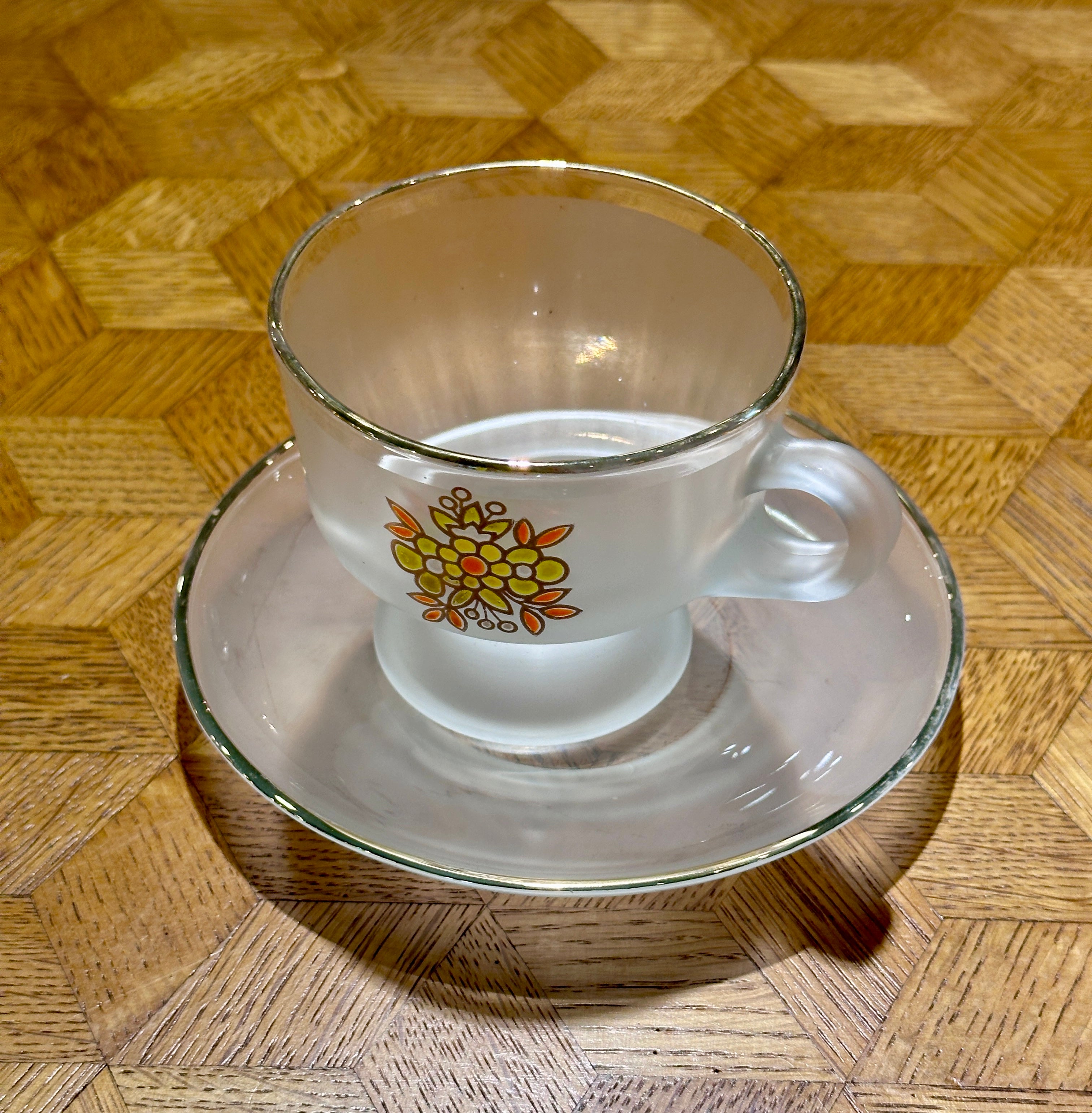 Frosted glass coffee cup & saucer