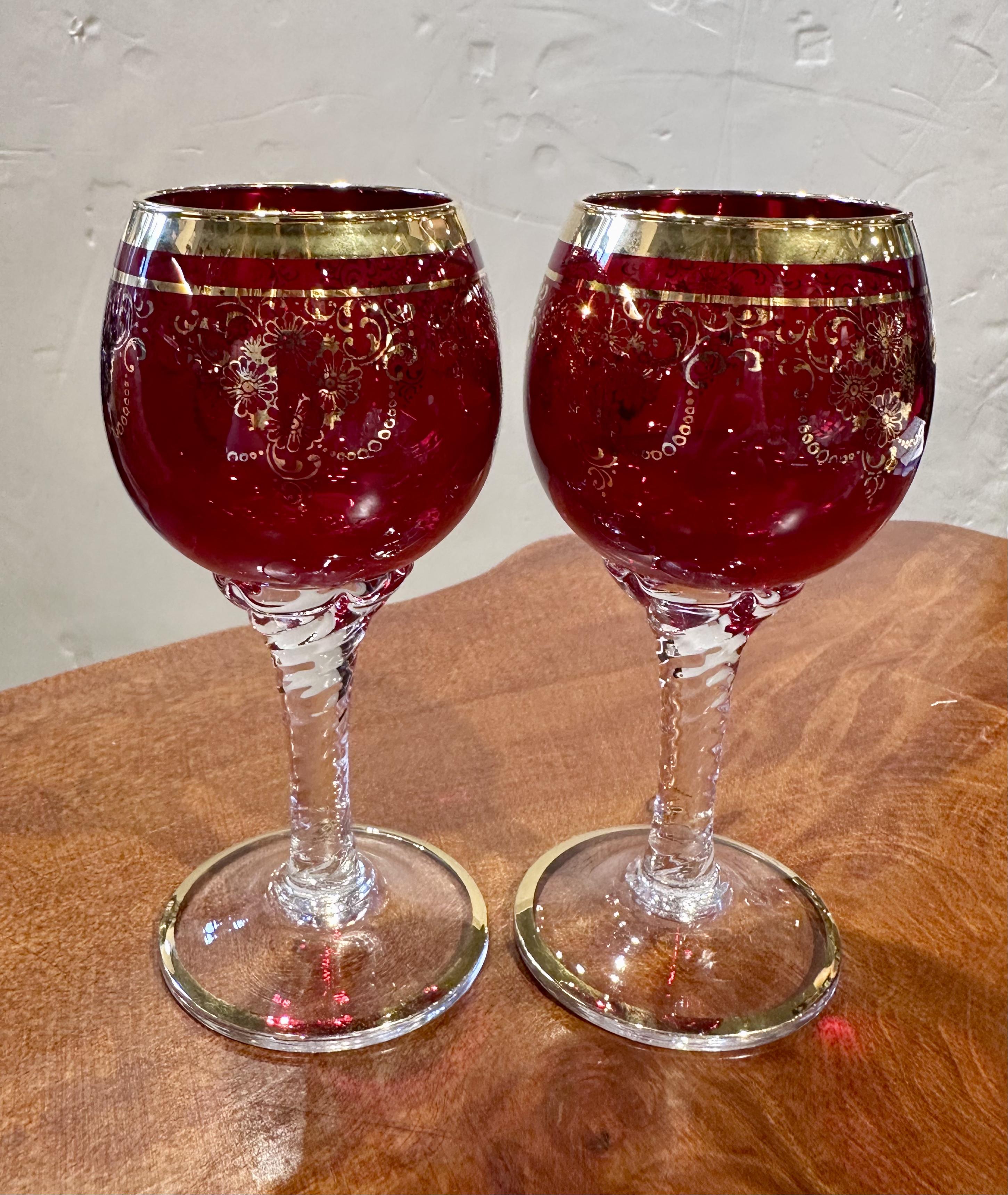 Gilded painted red glass cup