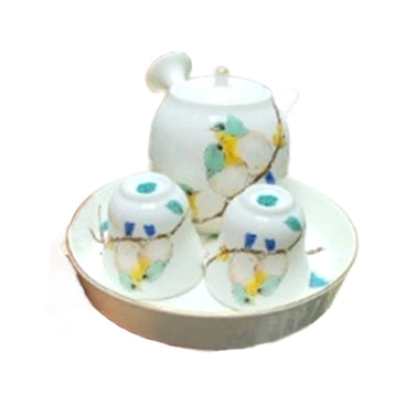 九谷小藍雀茶具組侧把壺，2小茶杯，胡承