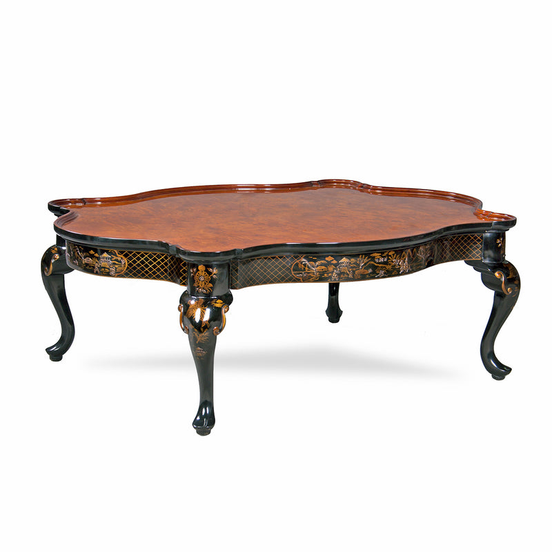 rectangular coffee table Chinoiserie in burl hand painted details, French Classical Coffee Table Furniture HK, Jansen Classical Furniture HK