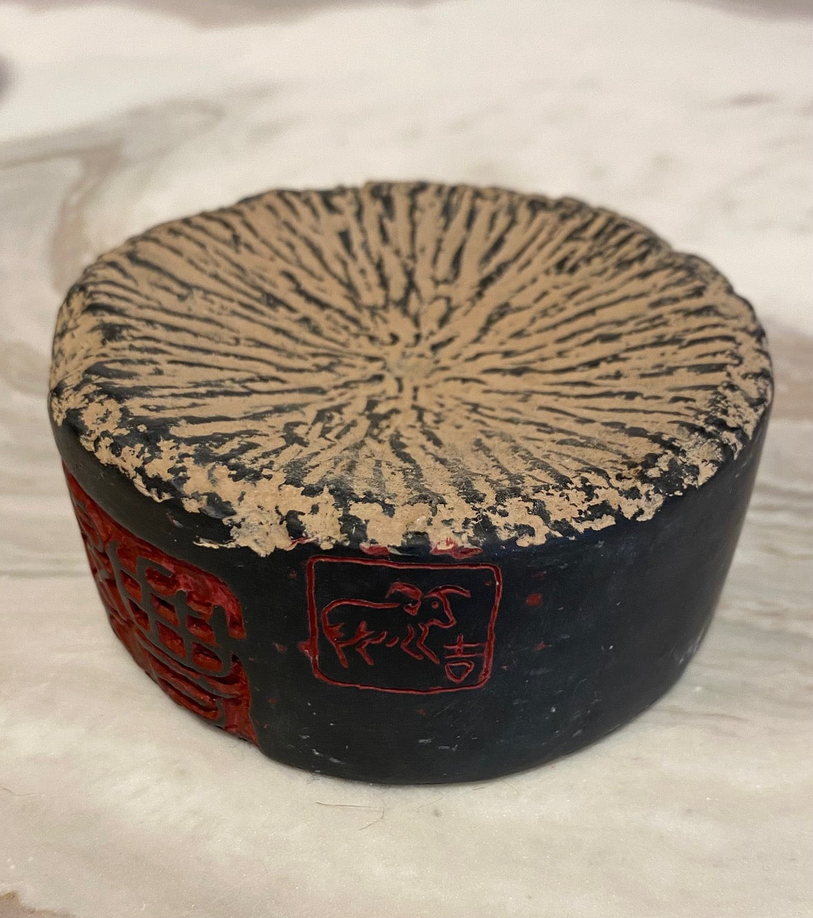 Candle holder w/Chinese stamps