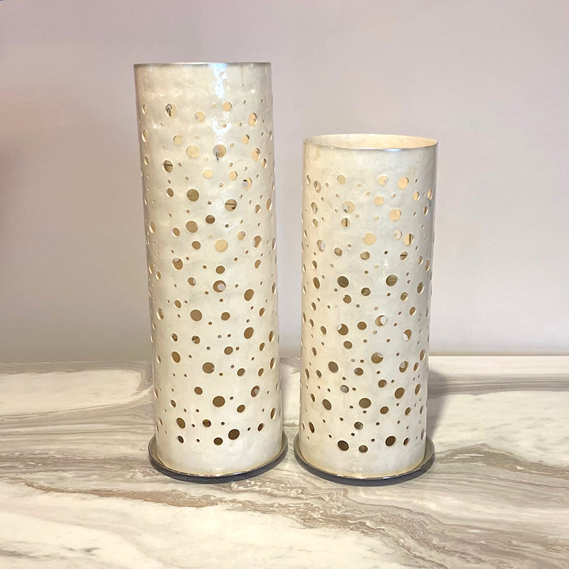 Capiz cylindrical cover candle holder