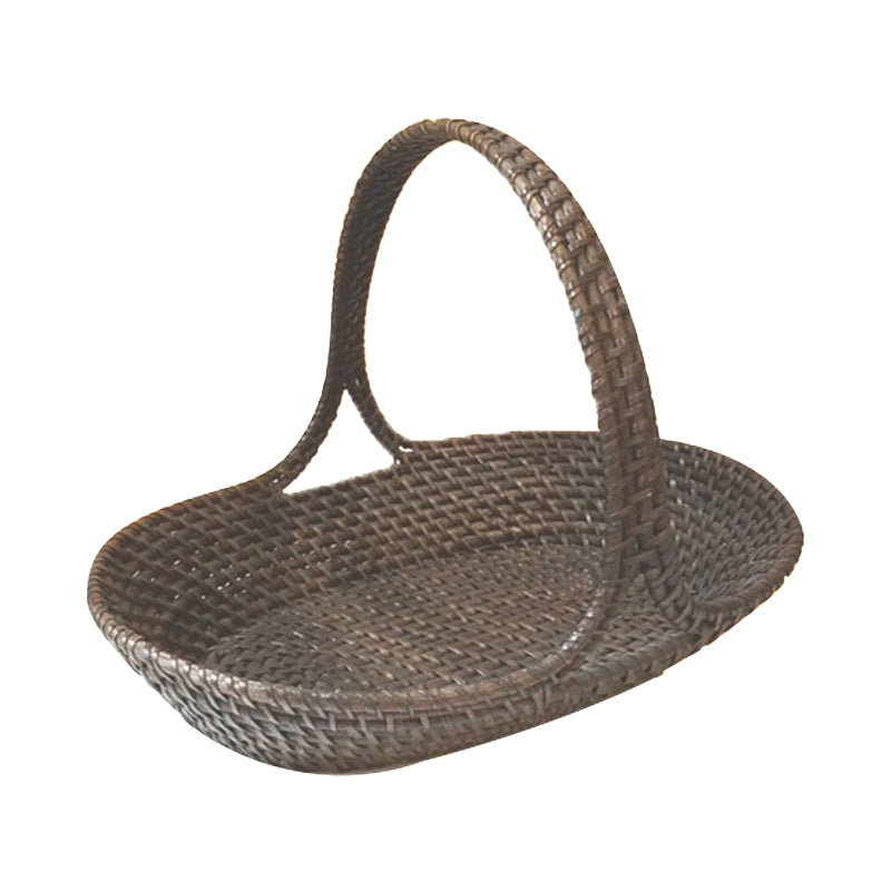 Beautifully woven wicker Basket generous handle in stain brown color, perfect for picnic or fruit bowl