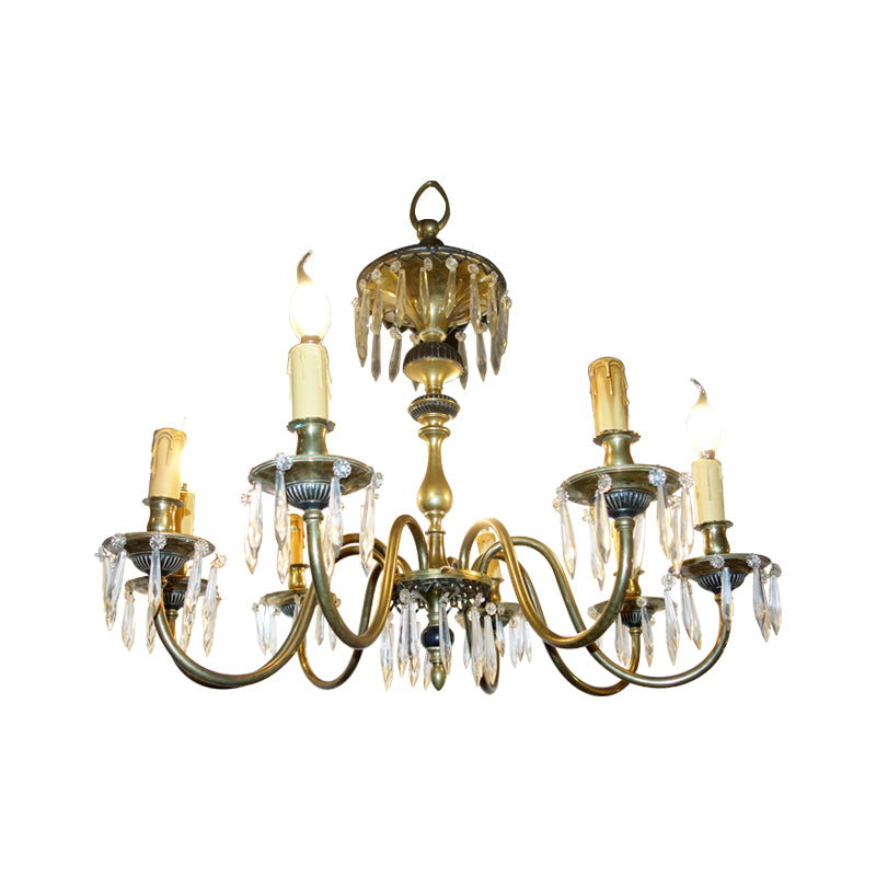 This neoclassical period of crystal & brass chandelier has been refitted with E14 socket so LED light bulbs can be adapted.  This chandelier showcases the perfect balance of luxury and elegance.