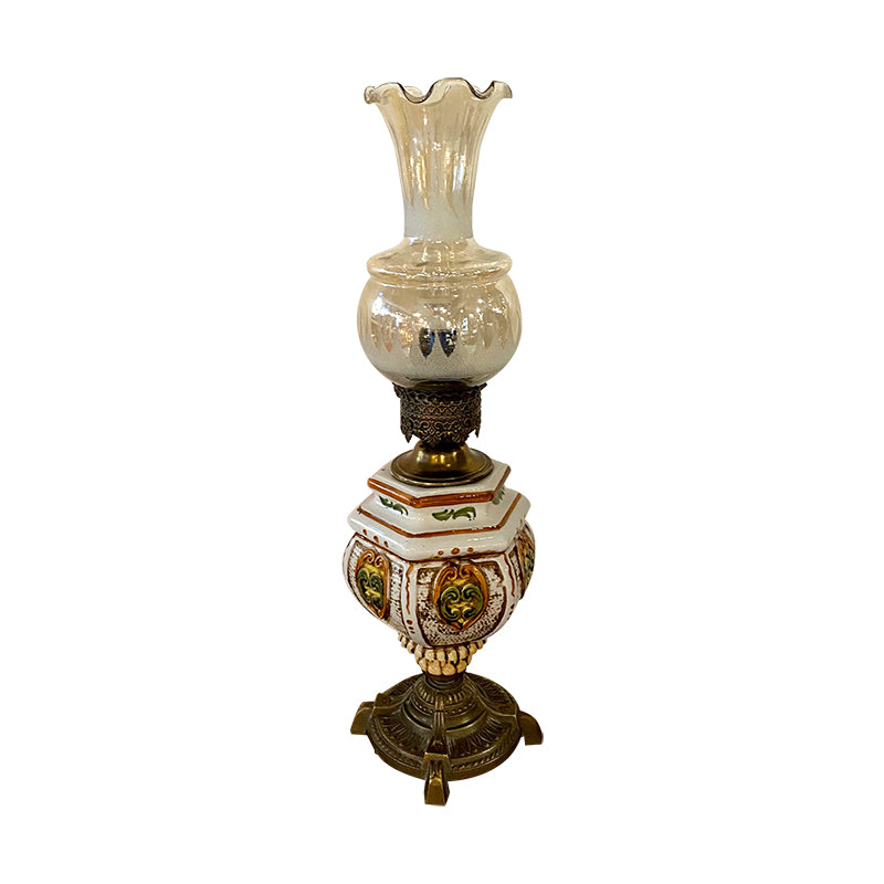 Antique hand-decorated porcelain and brass lamp