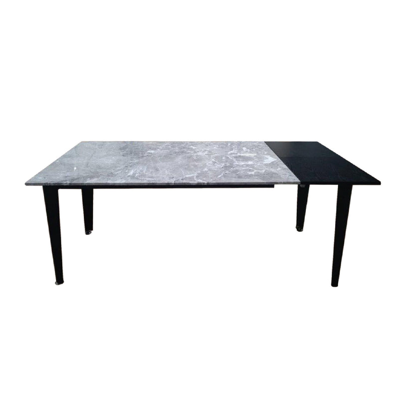 Extended  from 135 to 175cm , fixed marble top  with black oak veneer as an extension, this table can sit from 6 to 8 people.