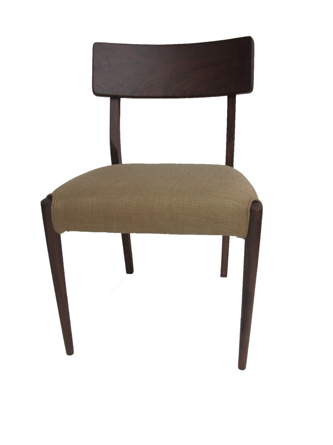 Tastefully made simple back chair, Koi chair is adaptable to mid century or modern dining tables. in solid walnut wood.