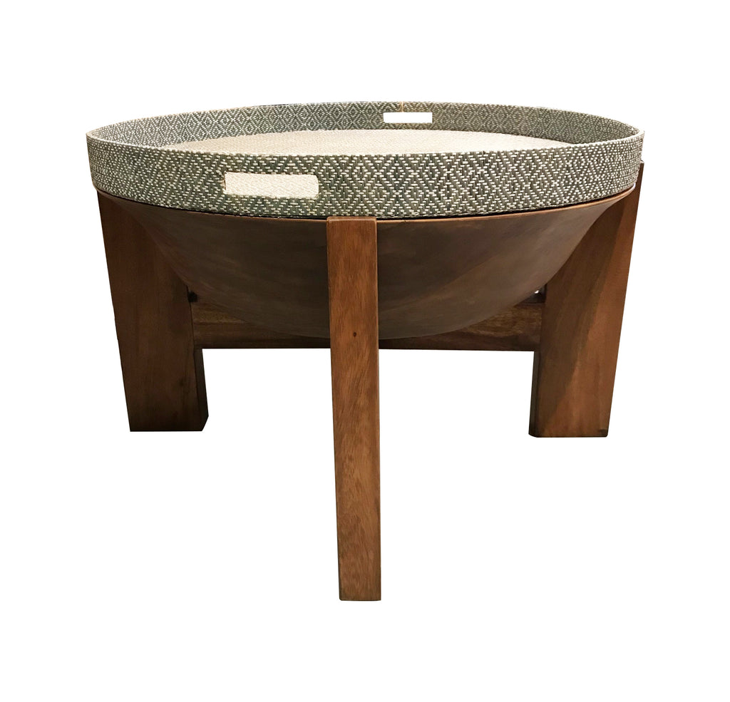 Hand held seagrass top tray, on uponing it, a large bowl for storage appears. This coffee table is among our customers favourite.