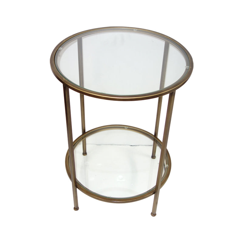 round glass in gold frame side table
