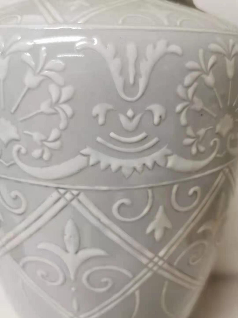 Grey fleur de lil, porcelain lamp