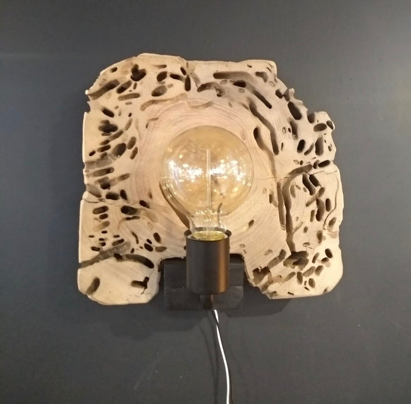 wood erosion wall lamp with LED bulb